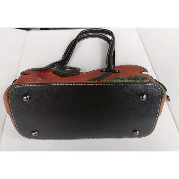 Genuine Leather Embossed Floral Garden Butterfly Artsy Handbag NEW Boho - Picture 3 of 14